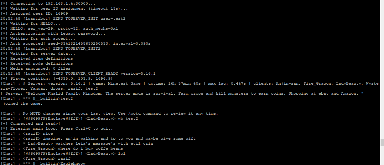 A working Luanti client in Python